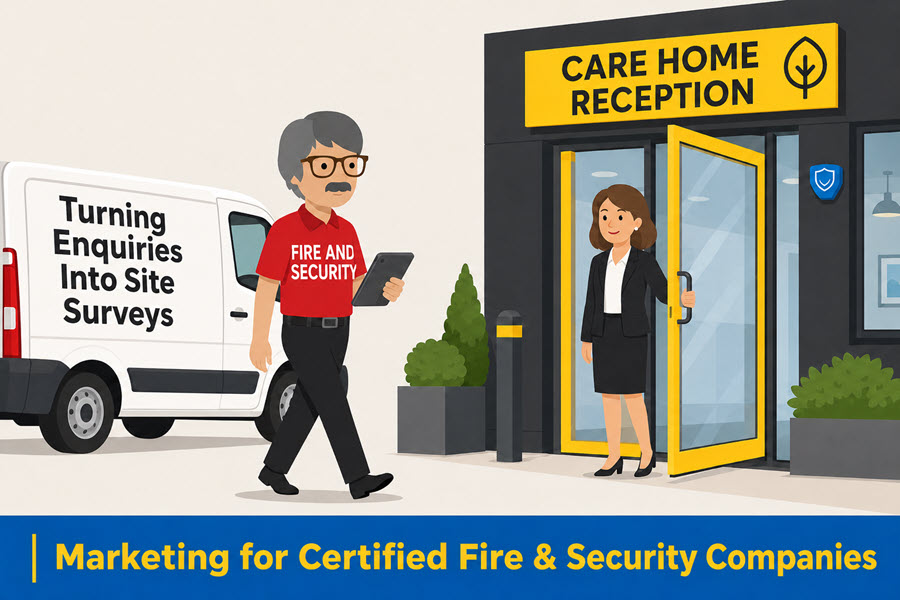 Fire and security site survey - Fire and security engineer arriving at a care home for a site survey